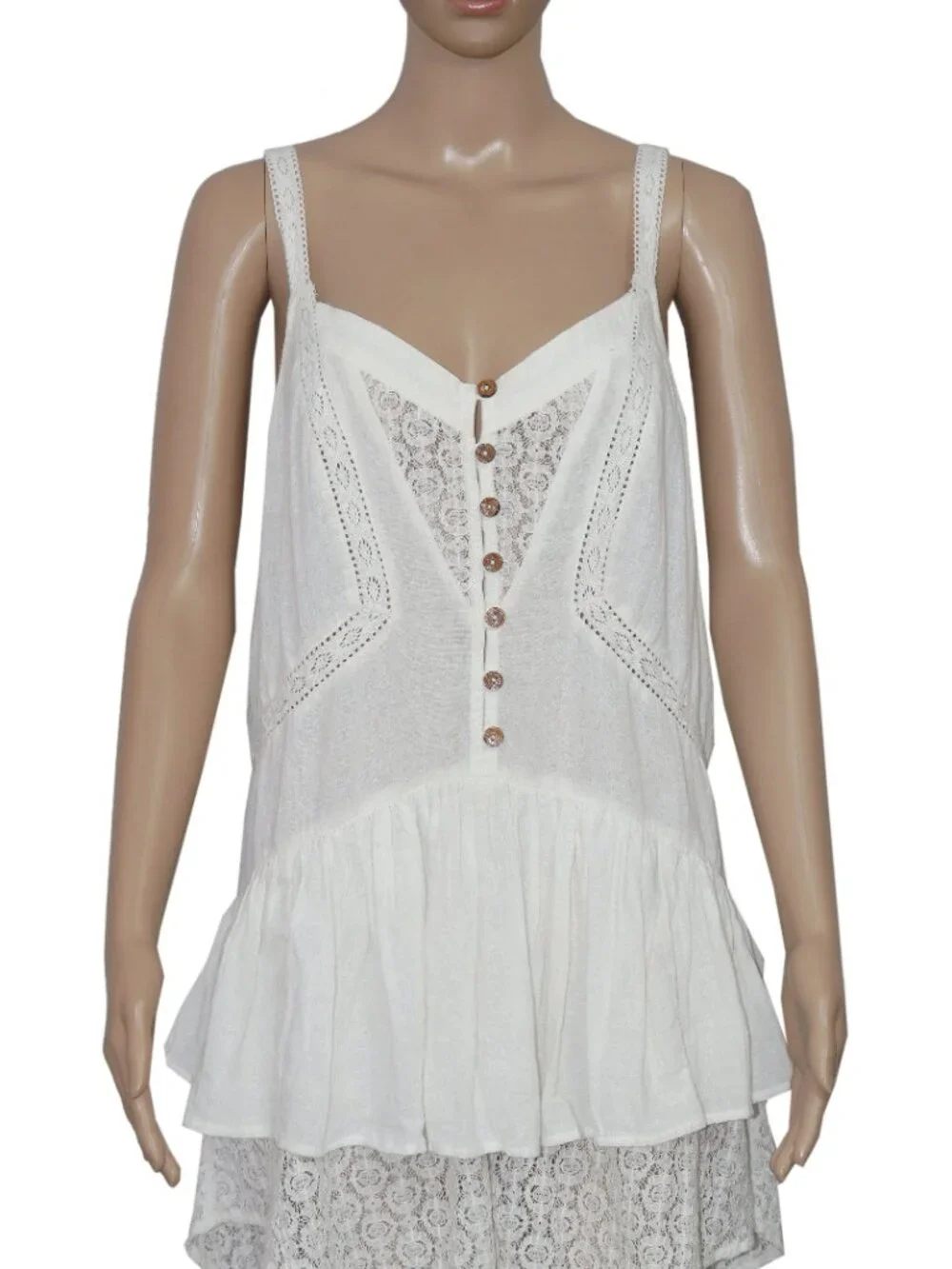 Free People Cher Romper Free Est Square Neck Lace Sheer Button XS
